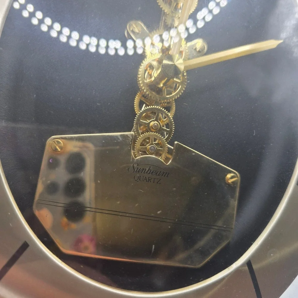 Vintage Sunbeam Quartz Skeleton Wall Clock Exposed Gears Roman Numerals WORKS